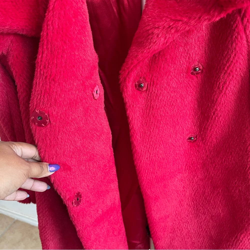 Coldwater Creek Vibrant Red Teddy Faux Fur Jacket - Picture 5 of 11